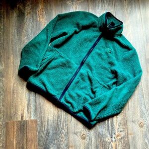 Men’s Size Large Green Northface Sherpa Zip-Up